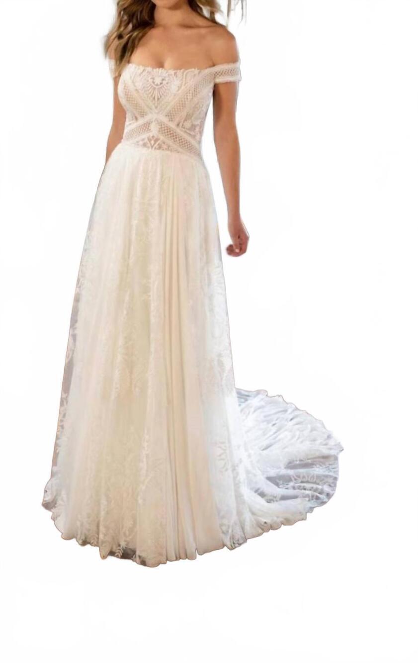 NEW ALL WHO WANDER maddox off-the-shoulder dress in ivory,mocha